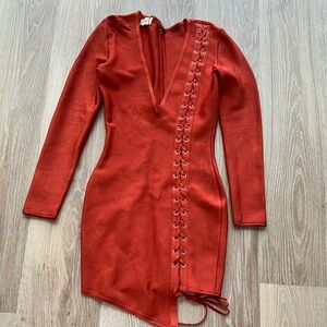 House of CB Red and Orange Long Sleeve Bodycon Dress